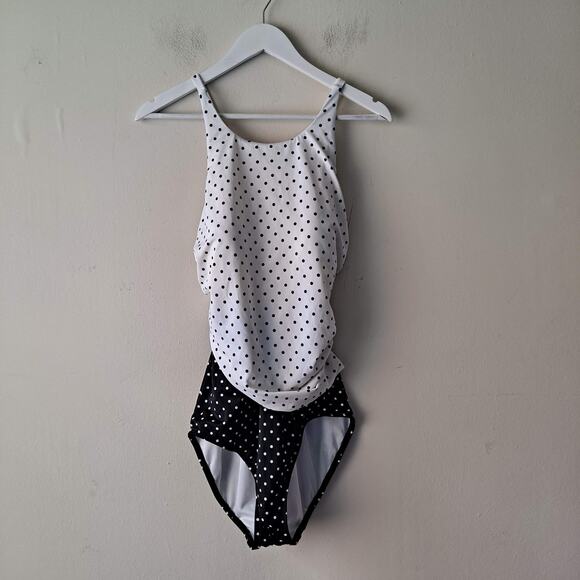 Talbots Miraclesuit One Piece Swimsuit High Neck Mixed Dot Black & White Size 16 - Picture 5 of 15